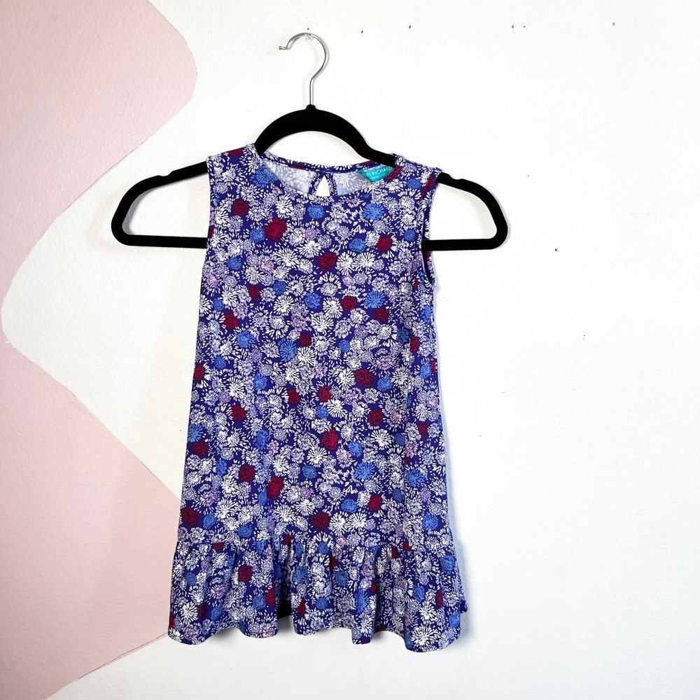 Tori Richard Honolulu Girls Blue Floral Sleeveless Flounce Dress Sz XS 4-5 Years